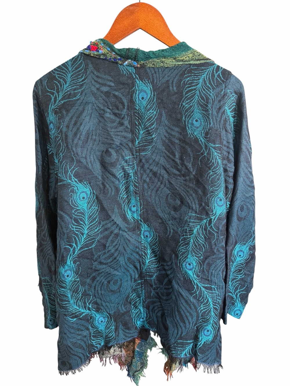 Soft Surroundings Black Open-Front Embroidered Cardigan with Teal Accents M - Picture 3 of 9